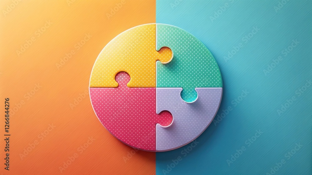 Aufkleber Circular Puzzle Pieces Interlocking in a Colorful Formation Representing Teamwork and Collaboration