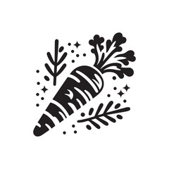 silhouette carrot icon on a white background, Vintage vector food icon illustration design. 