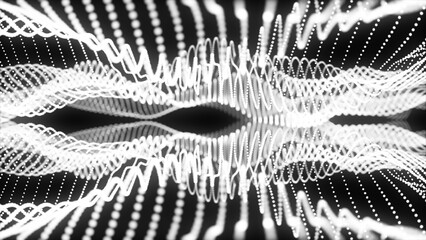 Abstract digital white dots wave and monochrome particle  background. Abstract wave technology and background with light digital effect corporate.