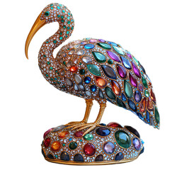 Fototapeta premium Vibrant Golden Ibis Sculpture Adorned with Colorful Gemstones and Shiny Details for Artistic Display