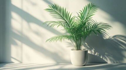 Obraz premium Serene Sunlight Illuminating a Lush Indoor Palm Plant