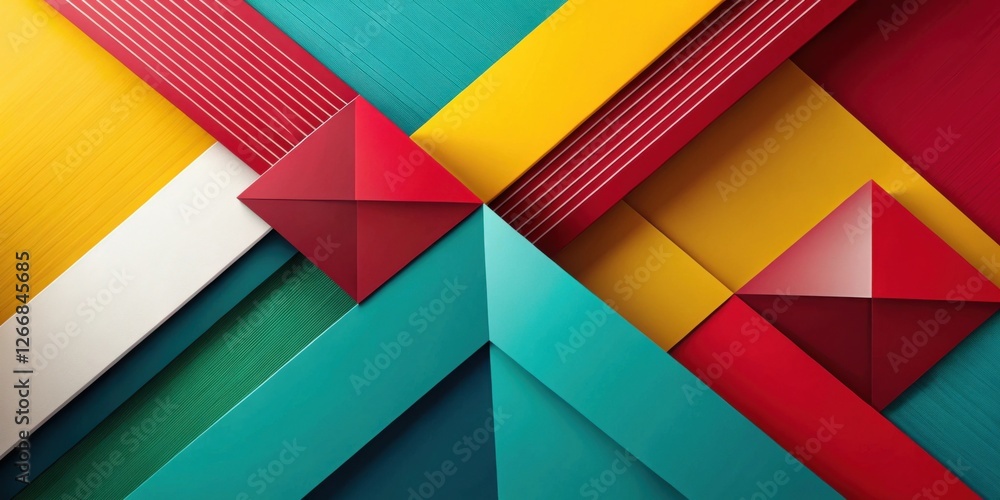 Poster abstract colorful geometric shapes intersect in dynamic composition with vivid hues and textured sur