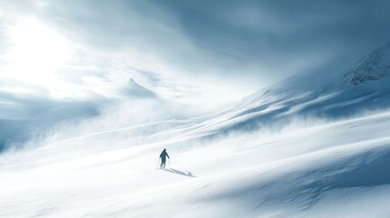 Solitary Skier in a Blizzard: A Breathtaking Winter Landscape