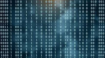 Binary Code Matrix, A Futuristic Digital Data Stream Visualization