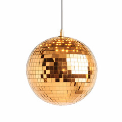 Fototapeta premium A golden disco ball, sparkling with light, isolated on a white background