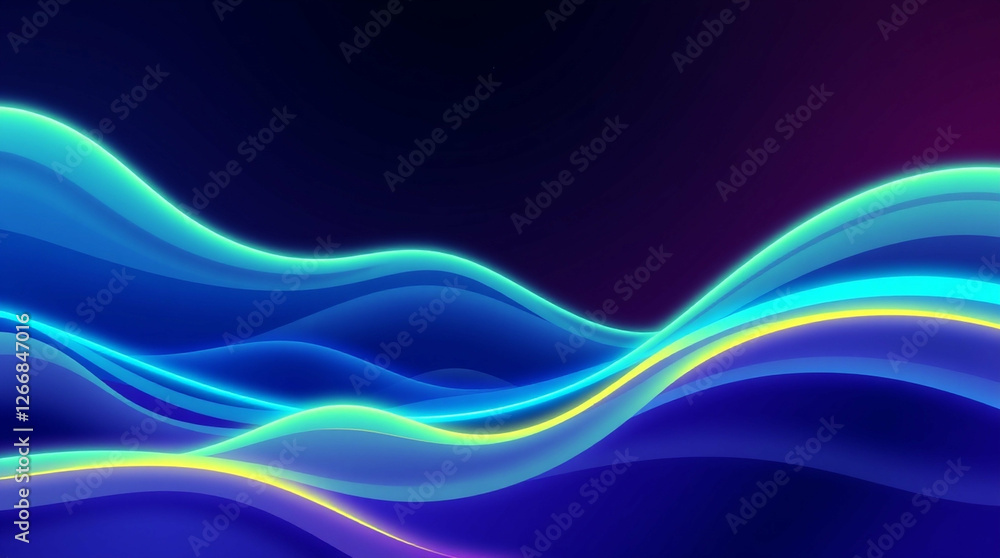 Poster luminous gradient waveforms, a symphony of color and depth in dark space