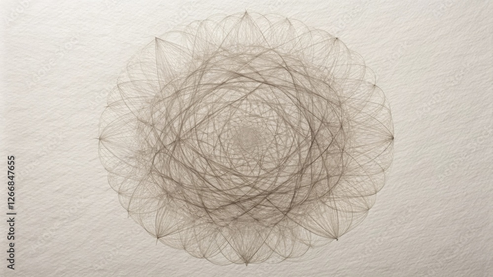 Poster intricate network of fine lines forming a circular abstract design on a textured surface