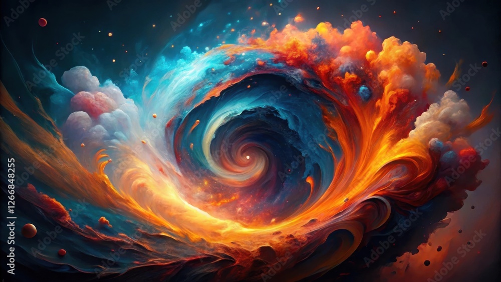 Aufkleber celestial vortex a swirling cosmic nebula of vibrant hues, fiery oranges and cool blues merging in a