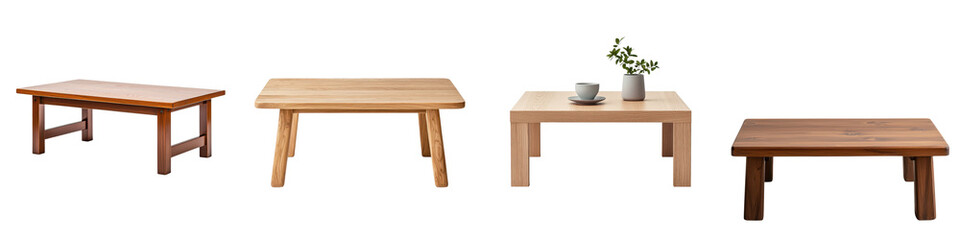 Fototapeta premium Collection of Minimalist Wooden Tables and Furniture Pieces Suitable for Home Office and Studio Interiors Simple Clean and Versatile Design Layouts for Variety of Spaces