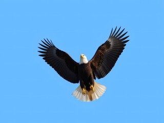 Obraz premium Stylized Bald Eagle Flying with Powerful Wingspan in Open Sky