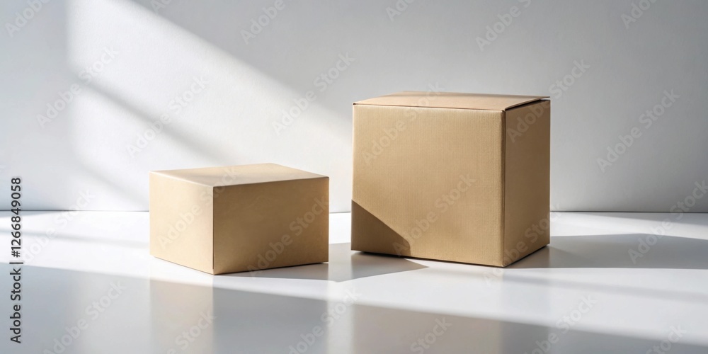 Aufkleber two cardboard boxes in sunlight on a white surface a minimalist product display