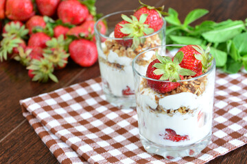 Strawberry Granola Yogurt Parfait checkered towel