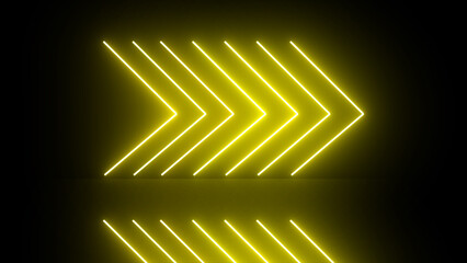 directional neon glowing  arrow animation. Blinking direction arrowhead arrows, pointer loopable overlay footage with yellow color.