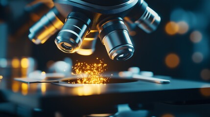 A microscope is focused on a glowing object