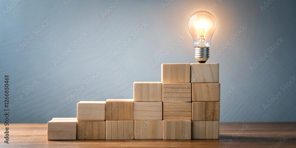 Poster illuminating the path to success a glowing idea reaching the pinnacle of achievement through strateg