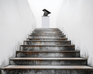 Artistic close-up of ascending stairs leading to a diploma, symbolizing career progression.