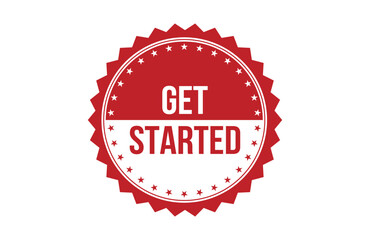 Get started red ribbon label banner.