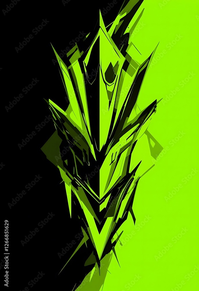 Poster abstract geometric design with sharp edges in black and neon green