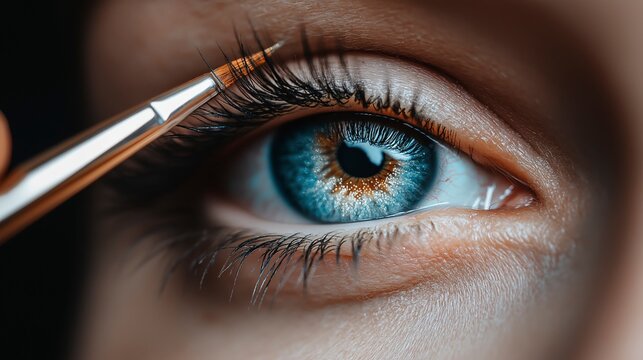 Enhancing natural beauty with precise grooming techniques for stunning blue eyes during a morning beauty ritual. Generative AI