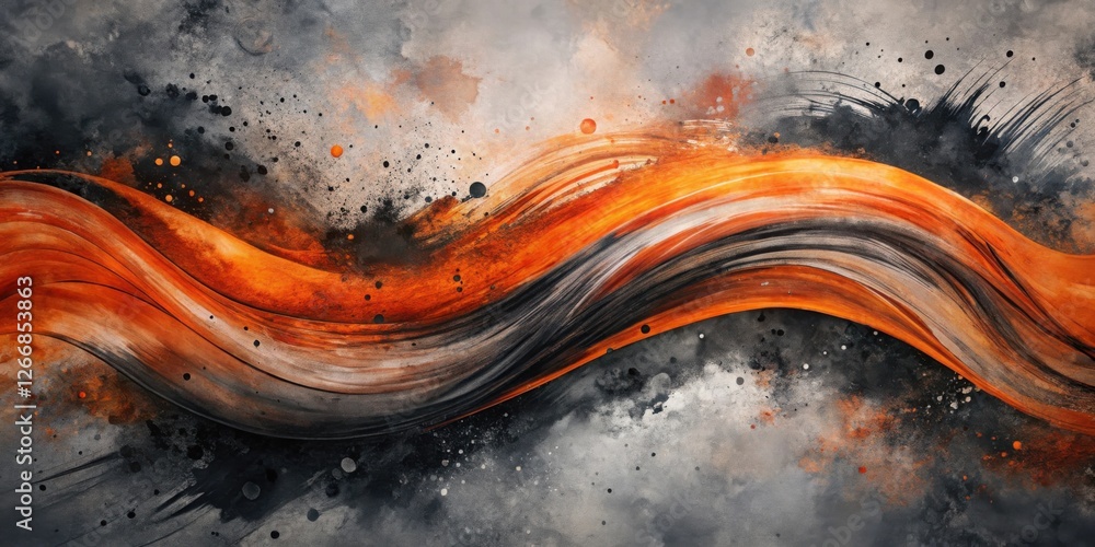 Aufkleber abstract orange and black wave painting dynamic swirls of color and texture on a textured background