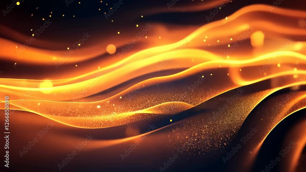 Poster flowing waves of golden light create a mesmerizing dance in this dynamic display of color and textur