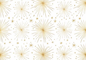 Festive firework background with a golden fireworks pattern on a white background, simple flat design, vector illustration, white background