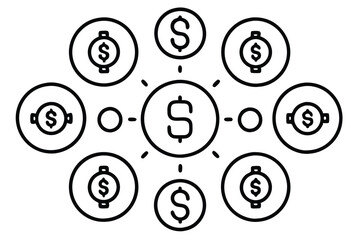 Paying with Coin Line Art Illustrates Financial Transactions