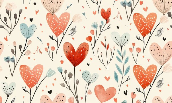 A painting of flowers with hearts in the middle