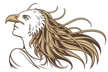  A realistic digital illustration of a single, long, wavy, and voluminous brown hair, styled in loose, flowing strands that appear to be in motion. The hair has a golden sheen and a slight gradient