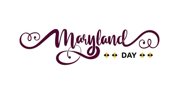 Elegant calligraphy animation of "Maryland Day" with decorative swirls and diamond accents. Stylish script in deep burgundy animated with alpha channel. Great for celebrations, events, and promotions