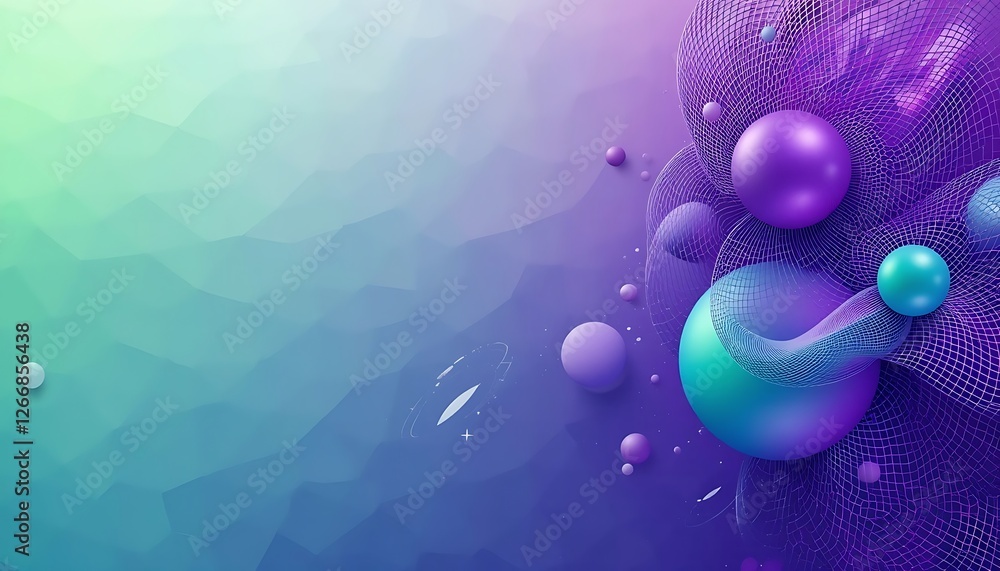 Poster ethereal abstract gradient with interwoven spheres and geometric forms