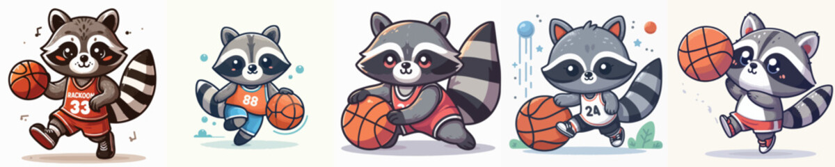 vector of cute raccoons playing basketball © Jefri Syahputra BKL