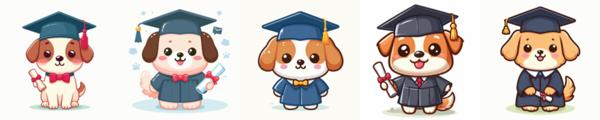 vector of cute dogs graduating