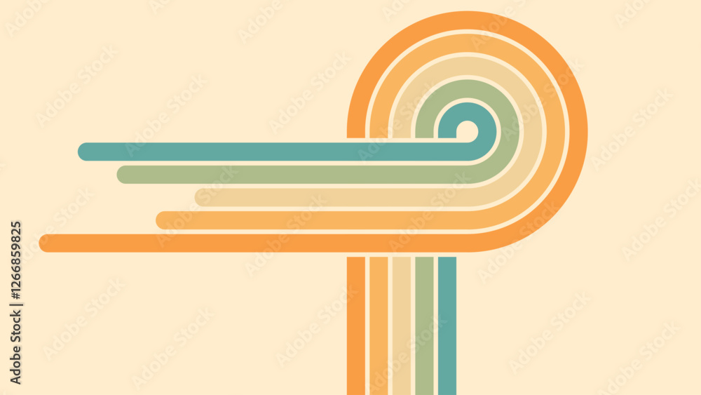 Wall mural abstract background of rainbow groovy wavy line design in 1970s hippie retro style. vector pattern r