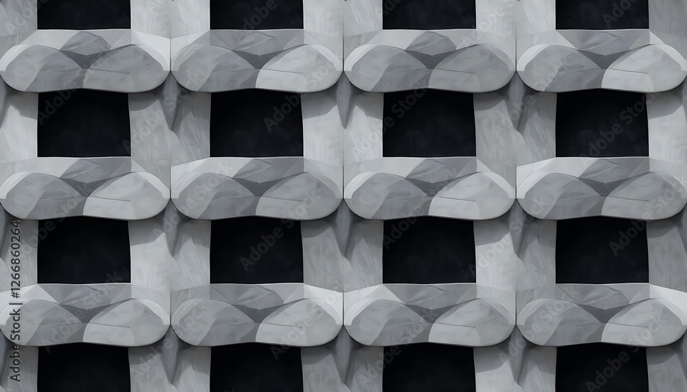 Aufkleber monochromatic grid with sculptural elements and deep cavities pattern