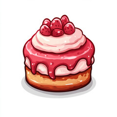 icon, cake with cream on top, red and pink color palette, cute style, simple design, 