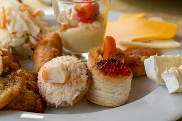 Close up of fingerfood on plate in restaurant Spain