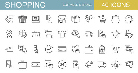 買い物やネットショッピングに関するラインアイコンセット　編集可能