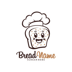 Character Bread with chef hat logo design concept vector. Creative Bread food Logo Design Template