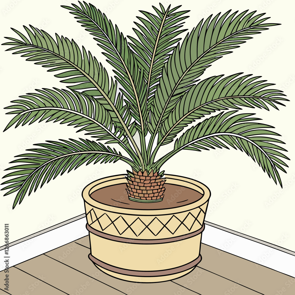 Poster Palm tree plant in pot vector illustration