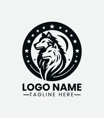 Wolf and Star Logo Design, Lunar Wolf Logo, Celestial Wolf Logo, Nocturnal Animal Logo