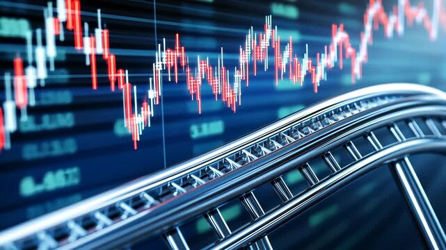 Luminous blue red stock market graph pulsing across digital interface, depicting financial dynamics and investment volatility background video 4k
