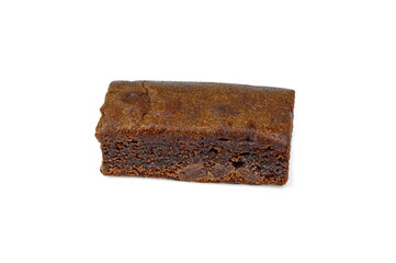 Pieces of fresh brownie on white background. Delicious chocolate pie