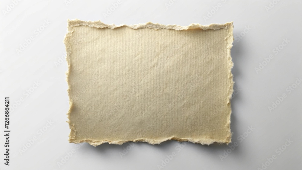 Poster a torn piece of pale yellow textured paper with irregular edges isolated on a white background