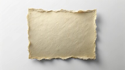 Fototapeta premium A Torn Piece of Pale Yellow Textured Paper with Irregular Edges Isolated on a White Background