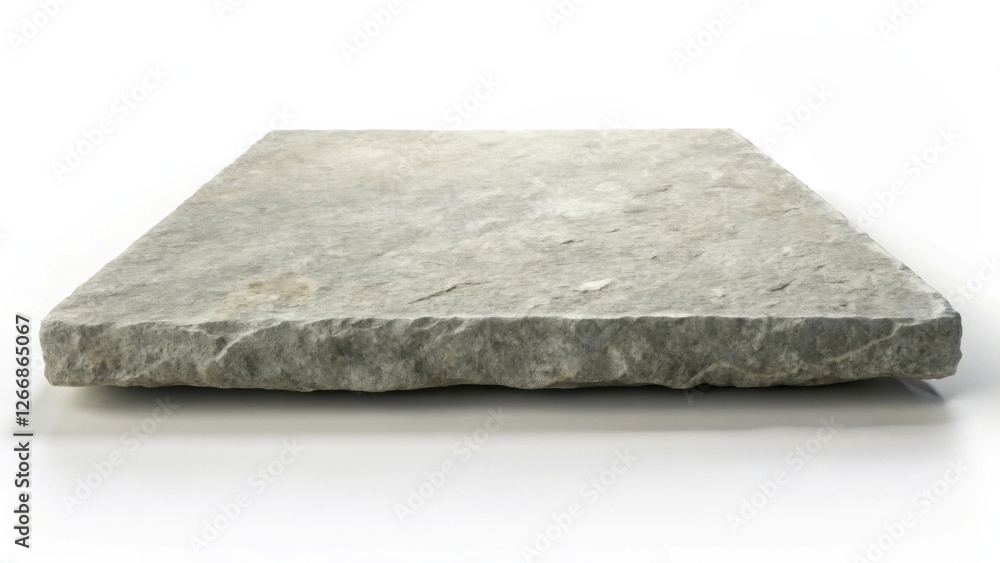 Poster A sturdy, rough-hewn stone slab, perfect for showcasing products or adding a rustic element to your designs.  This isolated image offers a clean backdrop and emphasizes the texture of the stone.