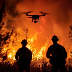 Fototapeta premium Drone Surveillance During Wildfire Emergency Response