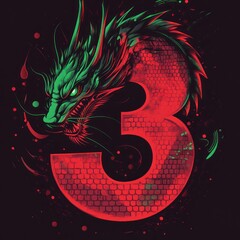 Dragon Number Three Design Graphic Art