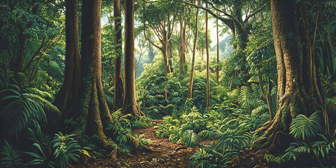 Fototapeta premium Lush Rainforest Path: A Serene Escape into Nature's Embrace