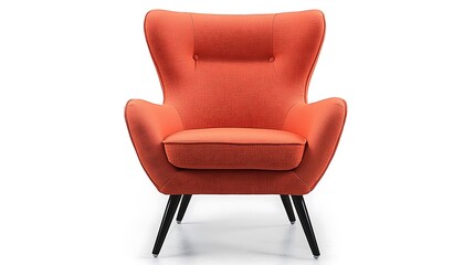 Naklejka premium A large orange chair with black legs sits on a white background